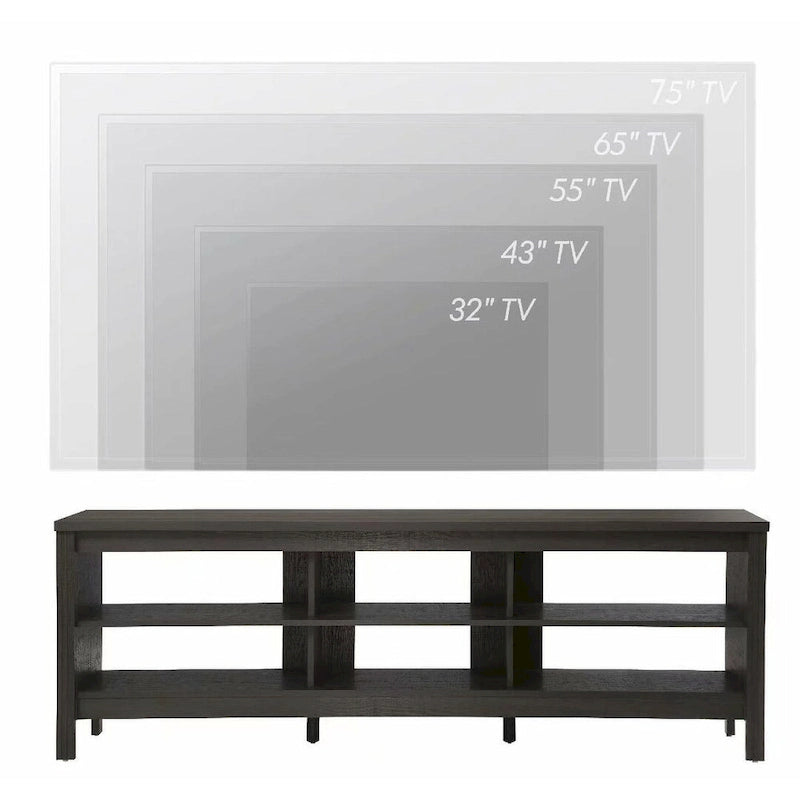 Meuble TV de ferme noir en MDF avec 6 étagères ouvertes – Pour téléviseurs jusqu'à 75 pouces