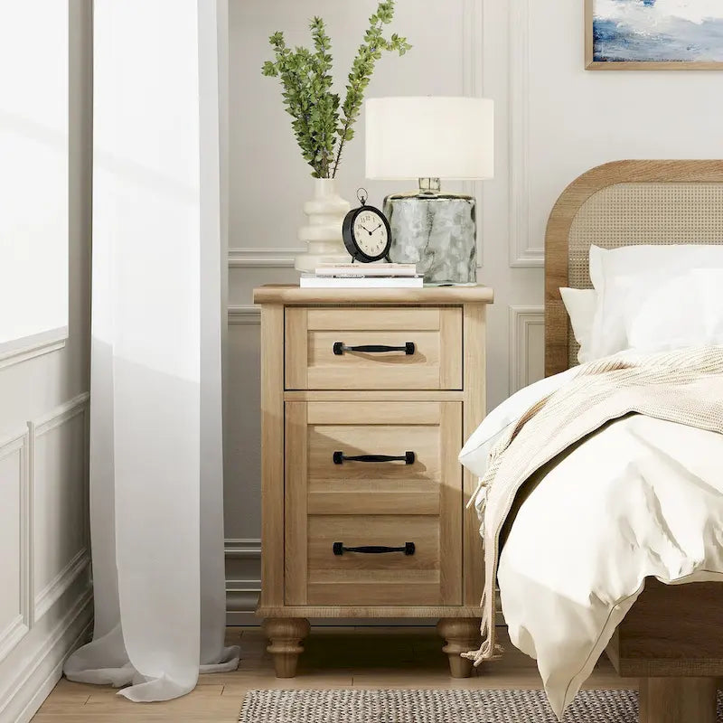 Table d'appoint moderne en chêne avec station de recharge et porte d'armoire - Lot de 2