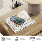 Table d'appoint moderne en chêne avec station de recharge et porte d'armoire - Lot de 2