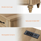 Table d'appoint moderne en chêne avec station de recharge et porte d'armoire - Lot de 2