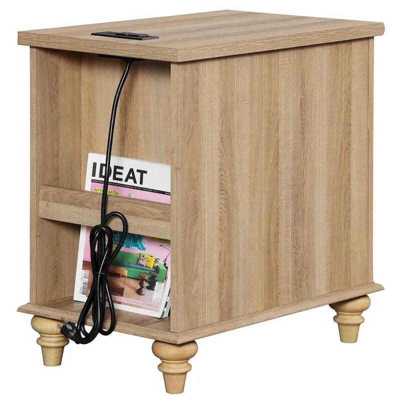 Table d'appoint moderne en chêne avec station de recharge et porte d'armoire - Lot de 2