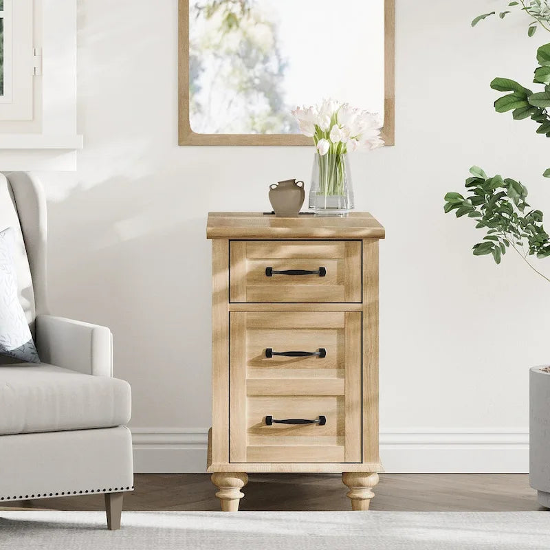 Table d'appoint moderne en chêne avec station de recharge et porte d'armoire - Lot de 2