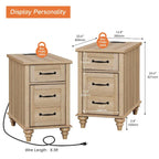 Table d'appoint moderne en chêne avec station de recharge et porte d'armoire - Lot de 2