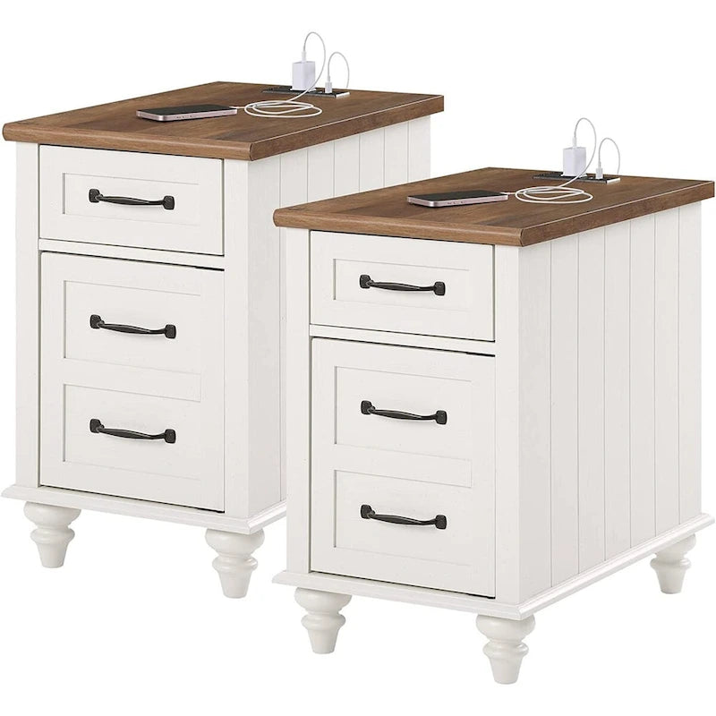 Table d'appoint moderne en chêne avec station de recharge et porte d'armoire - Lot de 2