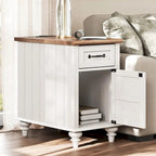 Table d'appoint moderne en chêne avec station de recharge et porte d'armoire - Lot de 2