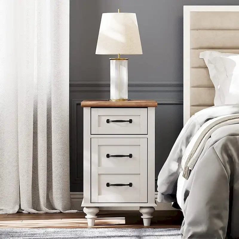 Table d'appoint moderne en chêne avec station de recharge et porte d'armoire - Lot de 2