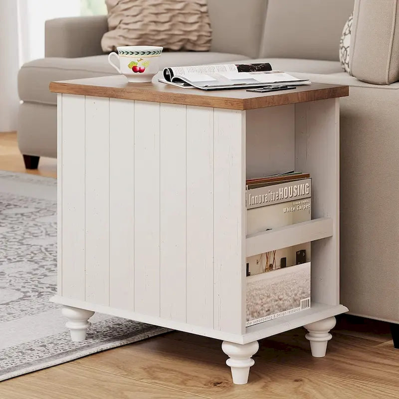 Table d'appoint moderne en chêne avec station de recharge et porte d'armoire - Lot de 2