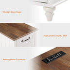 Table d'appoint moderne en chêne avec station de recharge et porte d'armoire - Lot de 2