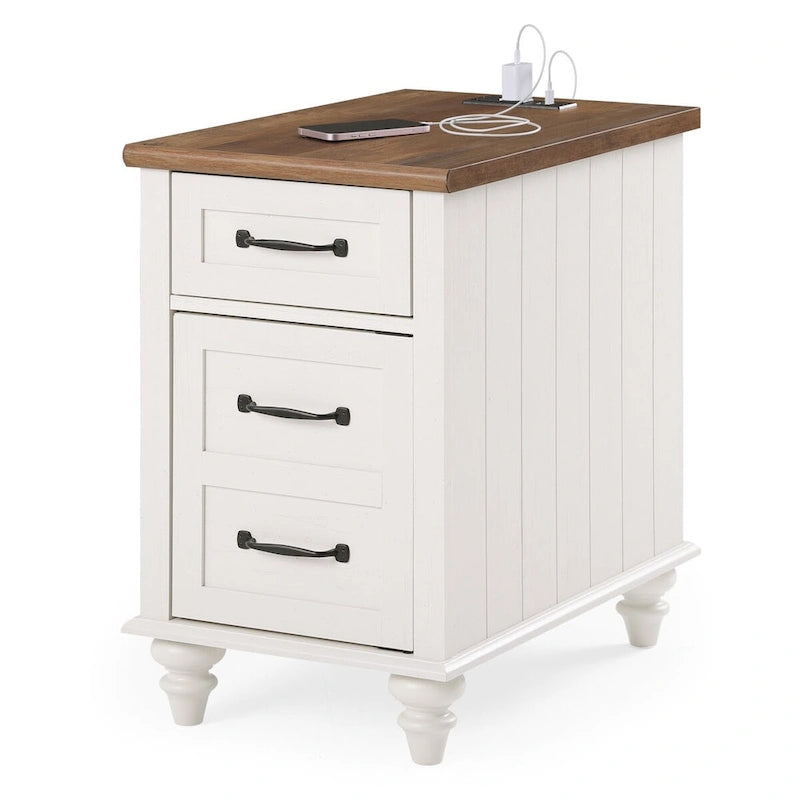 Table d'appoint moderne en chêne avec station de recharge et porte d'armoire - Lot de 2