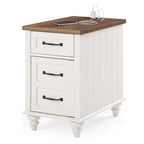 Table d'appoint moderne en chêne avec station de recharge et porte d'armoire - Lot de 2