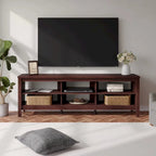 Meuble TV en bois noir anthracite avec 6 niches ouvertes et bandeau LED RGB - Usage unique