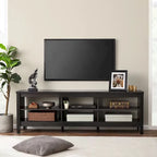 Meuble TV en bois noir anthracite avec 6 niches ouvertes et bandeau LED RGB - Usage unique