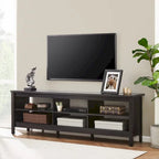 Meuble TV en bois noir anthracite avec 6 niches ouvertes et bandeau LED RGB - Usage unique