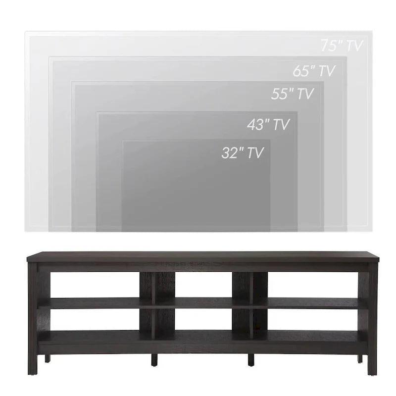 Meuble TV en bois noir anthracite avec 6 niches ouvertes et bandeau LED RGB - Usage unique