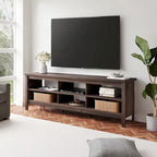 Meuble TV en bois noir anthracite avec 6 niches ouvertes et bandeau LED RGB - Usage unique