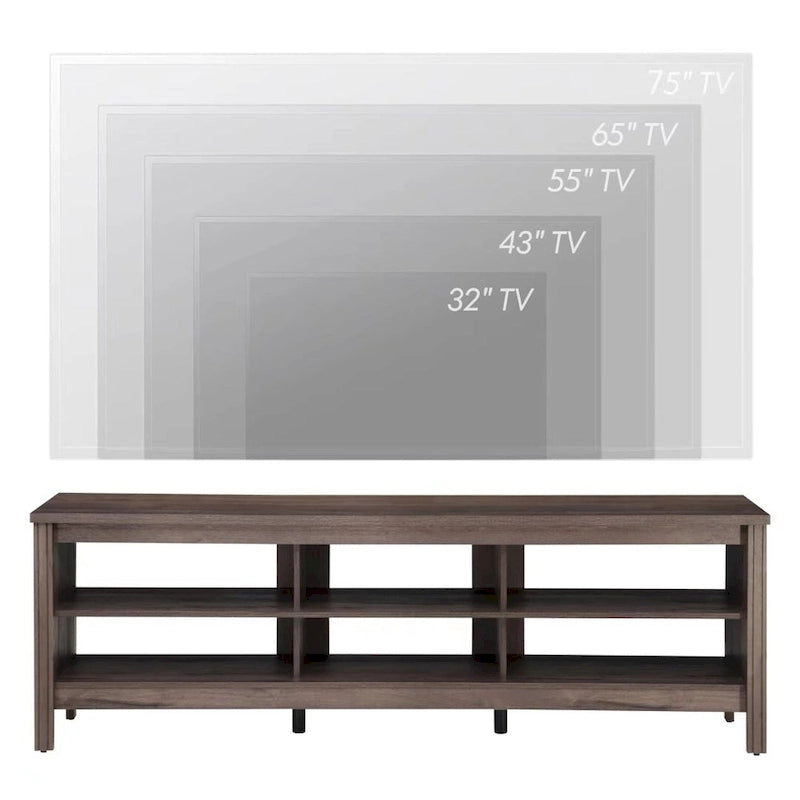 Meuble TV en bois noir anthracite avec 6 niches ouvertes et bandeau LED RGB - Usage unique