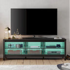 Meuble TV en bois noir anthracite avec 6 niches ouvertes et bandeau LED RGB - Usage unique