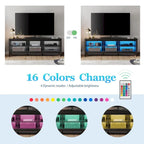 Meuble TV en bois noir anthracite avec 6 niches ouvertes et bandeau LED RGB - Usage unique