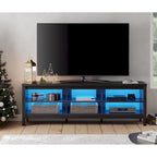 Meuble TV en bois noir anthracite avec 6 niches ouvertes et bandeau LED RGB - Usage unique