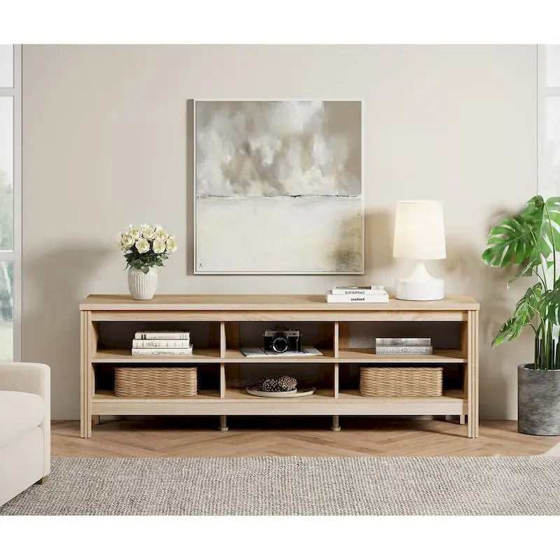 Meuble TV en bois noir anthracite avec 6 niches ouvertes et bandeau LED RGB - Usage unique