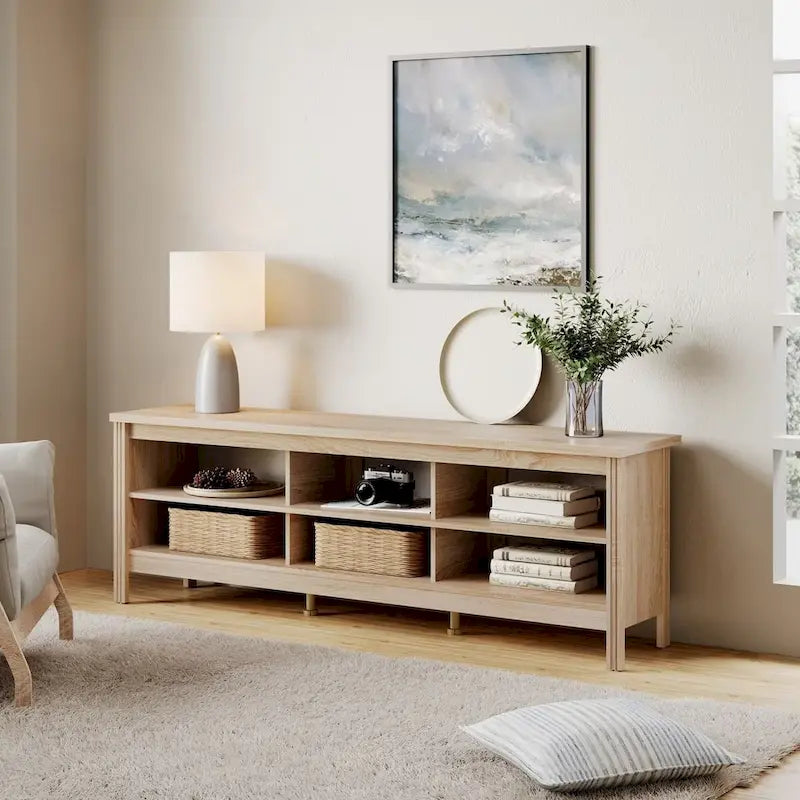 Meuble TV en bois noir anthracite avec 6 niches ouvertes et bandeau LED RGB - Usage unique