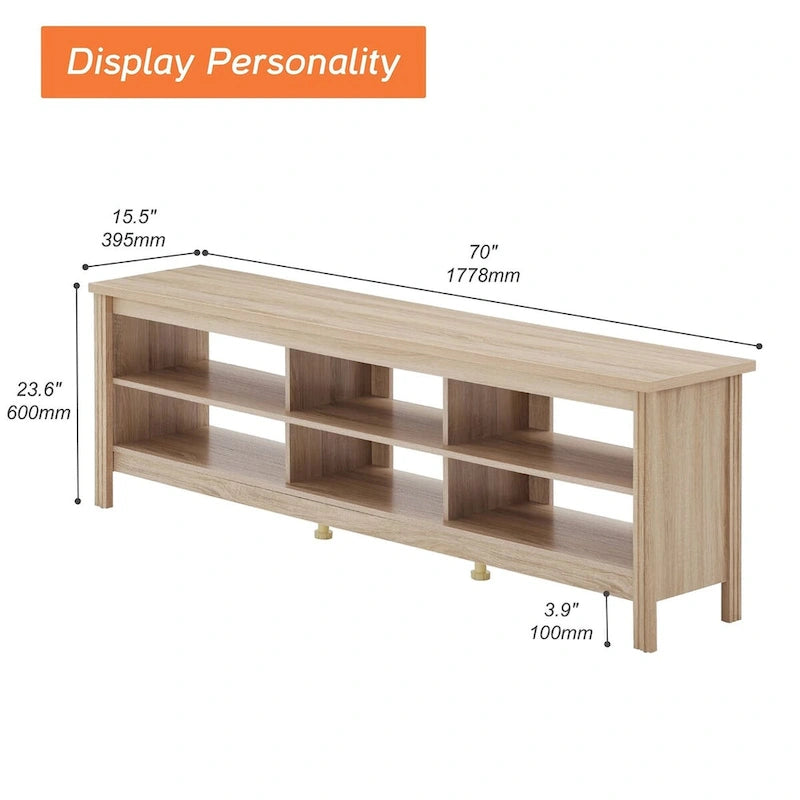 Meuble TV en bois noir anthracite avec 6 niches ouvertes et bandeau LED RGB - Usage unique