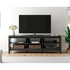 Meuble TV en bois noir anthracite avec 6 niches ouvertes et bandeau LED RGB - Usage unique