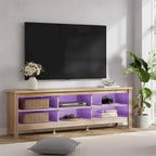 Meuble TV en bois noir anthracite avec 6 niches ouvertes et bandeau LED RGB - Usage unique
