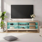 Meuble TV en bois noir anthracite avec 6 niches ouvertes et bandeau LED RGB - Usage unique