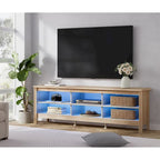 Meuble TV en bois noir anthracite avec 6 niches ouvertes et bandeau LED RGB - Usage unique