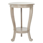 Table d'appoint ronde à piédestal en pin gris vintage/cerisier foncé/crème vieilli/noir vieilli avec pieds galbés et étagère inférieure