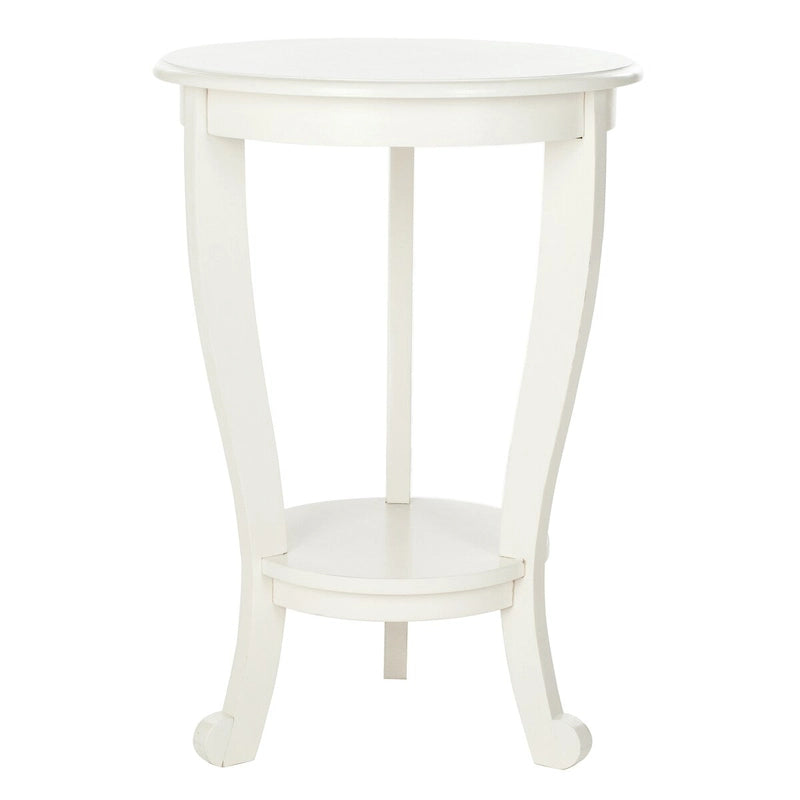 Table d'appoint ronde à piédestal en pin gris vintage/cerisier foncé/crème vieilli/noir vieilli avec pieds galbés et étagère inférieure