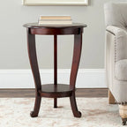 Table d'appoint ronde à piédestal en pin gris vintage/cerisier foncé/crème vieilli/noir vieilli avec pieds galbés et étagère inférieure