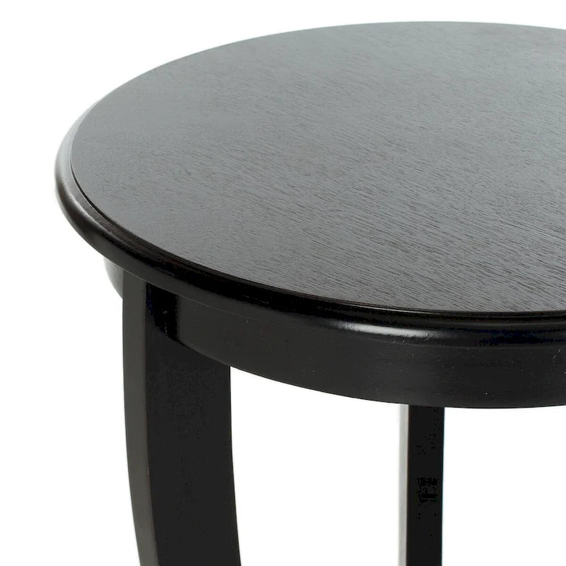 Table d'appoint ronde à piédestal en pin gris vintage/cerisier foncé/crème vieilli/noir vieilli avec pieds galbés et étagère inférieure