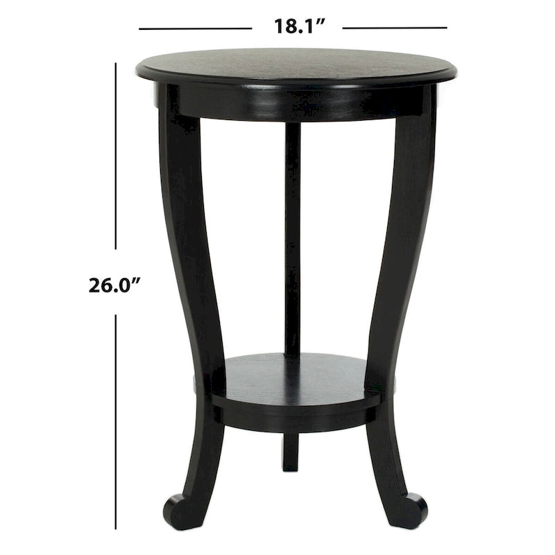 Table d'appoint ronde à piédestal en pin gris vintage/cerisier foncé/crème vieilli/noir vieilli avec pieds galbés et étagère inférieure