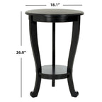 Table d'appoint ronde à piédestal en pin gris vintage/cerisier foncé/crème vieilli/noir vieilli avec pieds galbés et étagère inférieure