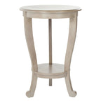 Table d'appoint ronde à piédestal en pin gris vintage/cerisier foncé/crème vieilli/noir vieilli avec pieds galbés et étagère inférieure