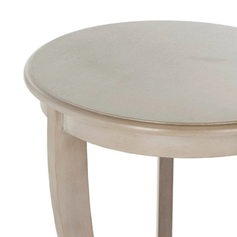 Table d'appoint ronde à piédestal en pin gris vintage/cerisier foncé/crème vieilli/noir vieilli avec pieds galbés et étagère inférieure