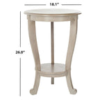 Table d'appoint ronde à piédestal en pin gris vintage/cerisier foncé/crème vieilli/noir vieilli avec pieds galbés et étagère inférieure