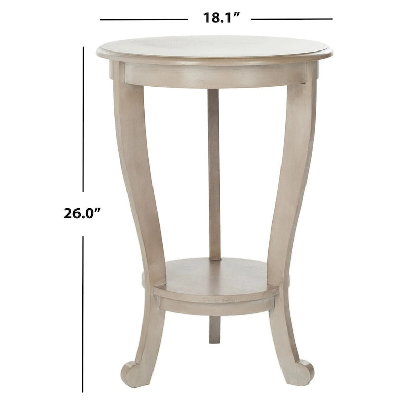 Table d'appoint ronde à piédestal en pin gris vintage/cerisier foncé/crème vieilli/noir vieilli avec pieds galbés et étagère inférieure