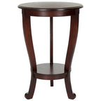 Table d'appoint ronde à piédestal en pin gris vintage/cerisier foncé/crème vieilli/noir vieilli avec pieds galbés et étagère inférieure
