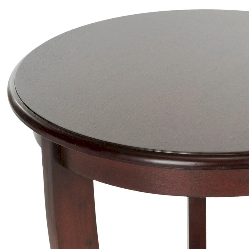 Table d'appoint ronde à piédestal en pin gris vintage/cerisier foncé/crème vieilli/noir vieilli avec pieds galbés et étagère inférieure