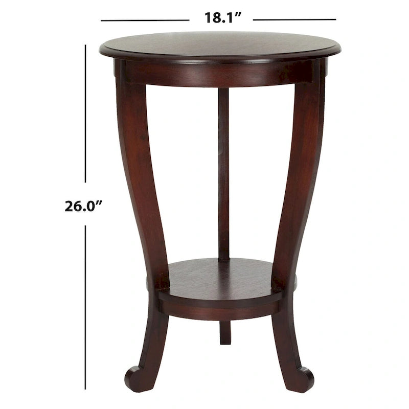 Table d'appoint ronde à piédestal en pin gris vintage/cerisier foncé/crème vieilli/noir vieilli avec pieds galbés et étagère inférieure