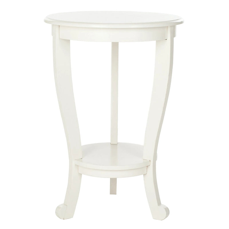 Table d'appoint ronde à piédestal en pin gris vintage/cerisier foncé/crème vieilli/noir vieilli avec pieds galbés et étagère inférieure