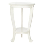 Table d'appoint ronde à piédestal en pin gris vintage/cerisier foncé/crème vieilli/noir vieilli avec pieds galbés et étagère inférieure