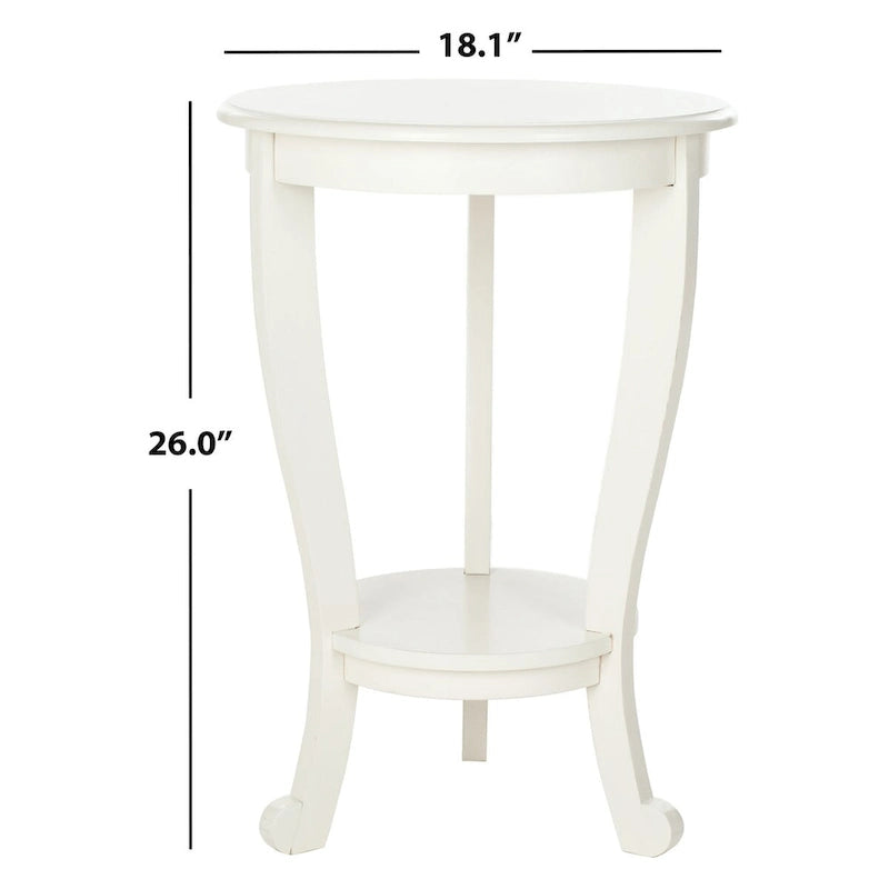 Table d'appoint ronde à piédestal en pin gris vintage/cerisier foncé/crème vieilli/noir vieilli avec pieds galbés et étagère inférieure