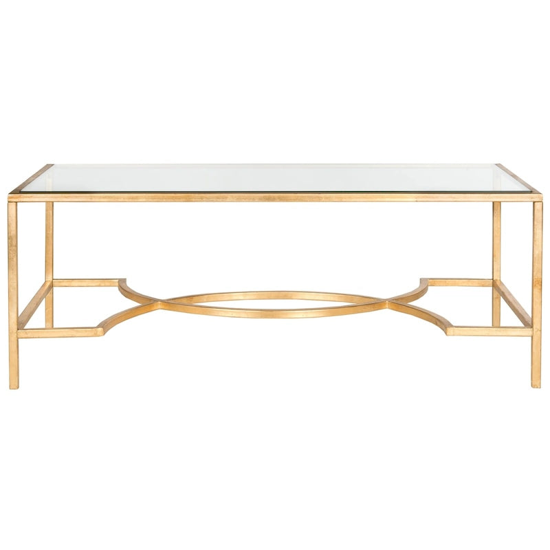 Table basse en fer et verre trempé or/argent avec entretoise incurvée - Usage unique