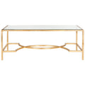Table basse en fer et verre trempé or/argent avec entretoise incurvée - Usage unique