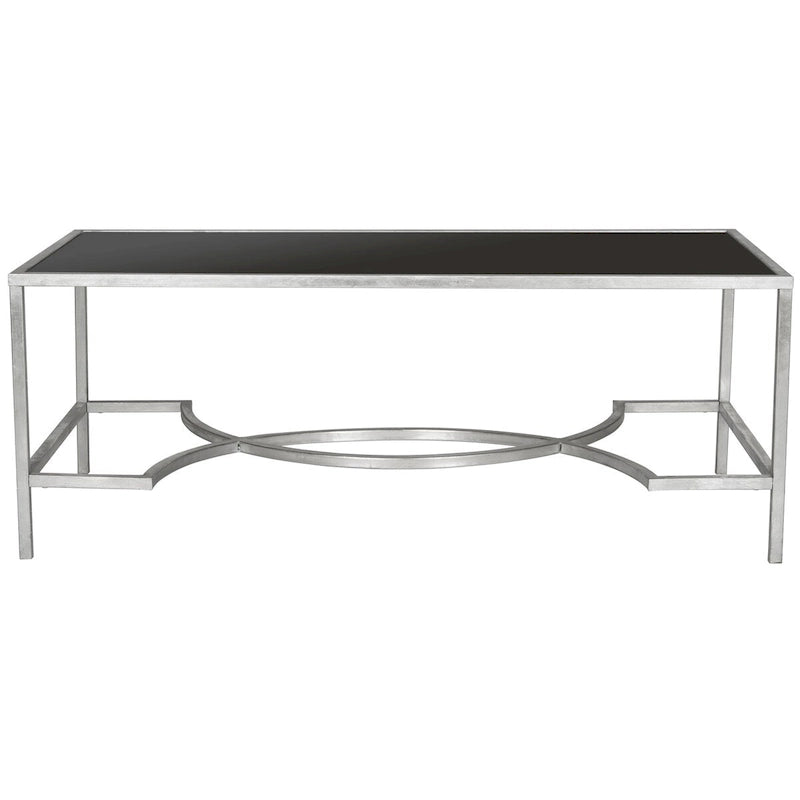 Table basse en fer et verre trempé or/argent avec entretoise incurvée - Usage unique