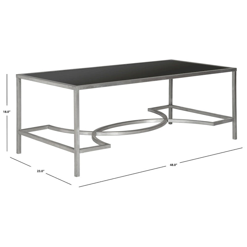 Table basse en fer et verre trempé or/argent avec entretoise incurvée - Usage unique